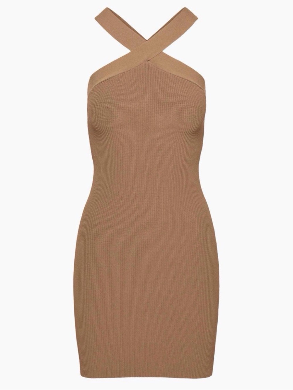 NWT Aritzia Babaton Sculpt Knit Criss Cross Mini Dress Brown M